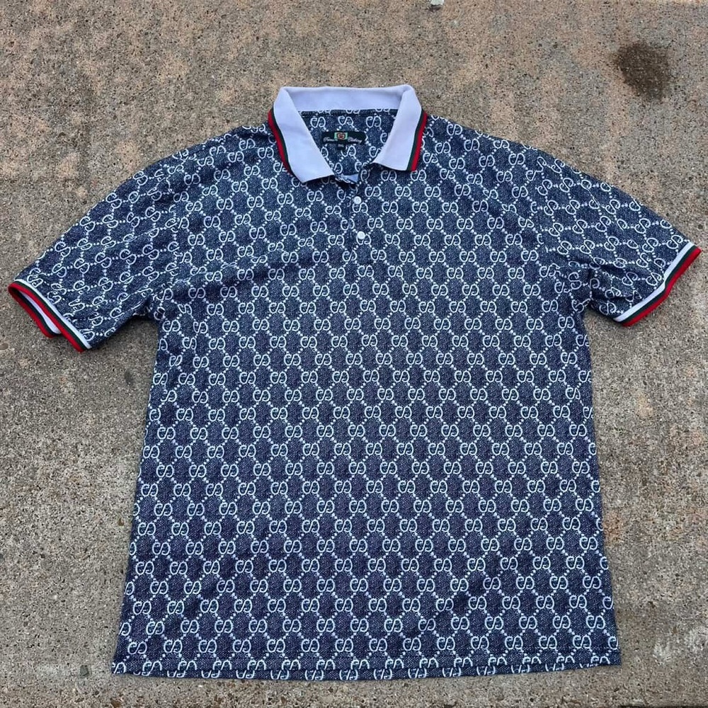 Men's Blue Patterned Polo Shirt